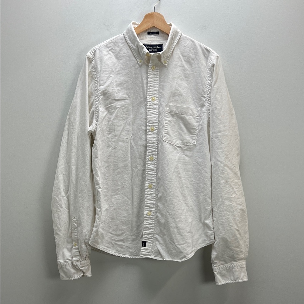Abercrombie & Fitch White Button Down Muscle Dress Shirt Mens XL Cotton Classic